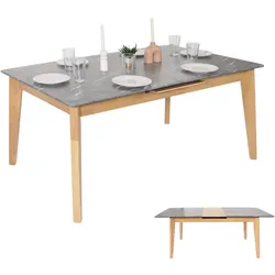 Esszimmertisch MCW-M57, Esstisch, Massiv-Holz Laminat Melamin 160-200x90cm, ausziehbar Marmor/Stein-Optik, helle Beine