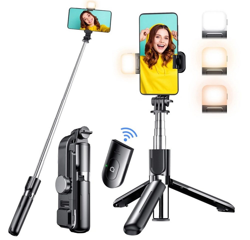 HYTIREBY Bluetooth Selfie Stick Stativ mit Fülllicht, 106CM Selfiestick (Kompatibel mit iPhone 15 Pro Max/14/13/12/11/8/7, Samsung Smartphone) schwarz