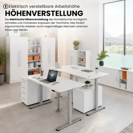 bümö Schreibtisch elektrisch höhenverstellbar 120x80 cm Weiß / Graphit