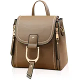 NICOLE & DORIS Rucksackhandtaschen Damen Rucksack Klein PU Leder Daypack Damen Mini Rucksack Mode Wasserdicht Frauen Reise Rucksack Handtasche Tagesrucksack für Mädchen Cityrucksack Khaki