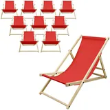 ECD Germany 10er Set Liegestuhl klappbar, Rot aus Holz 3 Positionen, bis 120kg, Sonnenliege Gartenliege Klappstuhl