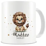 Samunshi® Kindertasse mit Namen Tasse mit Kleiner Löwe Personalisierte Tasse mit Namen Kinder Kinderbecher mit Namen für Kindergarten oder Geburtstag weiß 300ml