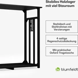 Blumfeldt Kaminholzregal Valdivian Metall 185 x 70 x 185 cm inkl. Regenschutzabdeckung Schwarz