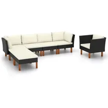 vidaXL Polyrattan Lounge Set 7-tlg. schwarz/cremeweiß