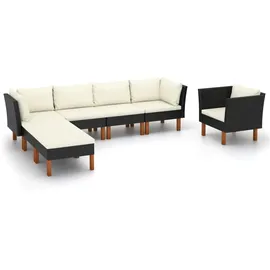 vidaXL Polyrattan Lounge Set 7-tlg. schwarz/cremeweiß