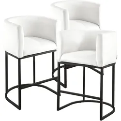 VEVOR Barhocker Thekenhocker 3 Stk. (87 cm hoch) Küchenstuhl mit Rückenlehne & Armlehne & Metallrahmen & Fußstütze, Bistrostuhl (158,8 kg belastbar) Küche Esszimmer Bankschalter Bar, Weiß