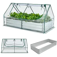 HOMASIS 2 in 1 Gewächshaus mit Hochbeet, Foliengewächshaus Winterschutz, Frühbeet aus Metall & PVC-Folie, Tomatenhaus mit 2 Fenstern, Blumenkasten für Garten Balkon (Silber+Grün, 180 × 90 × 91 cm)