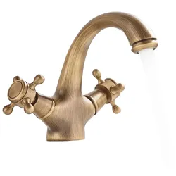 KLARWERK EVA | Vintage Wasserhahn Bad Gold Messing Bad Armatur | Retro Premium Edelstahl Armatur für Waschbecken | Hotel Gastro Mischbatterie 2 Anschlüsse