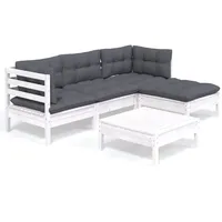 VidaXL 5-tlg. Garten-Lounge-Set mit Kissen Weiß Kiefernholz