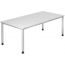 Hammerbacher Ergonomic Plus H-Serie HS2E/W/S Schreibtisch weiß rechteckig, 4-Fuß-Gestell silber 200,0 x 100,0 cm
