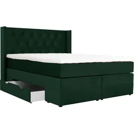 Home Affaire Boxspringbett HOME AFFAIRE "Elegance", grün, B:141cm L:210cm, Samtoptik (100% Polyester);Struktur (100% Polyester), Komplettbetten, Boxspringbett, mit schöner Knopfheftung, in den Härtegraden H2 & H3, inkl. Schubladen