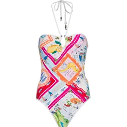 Seafolly Wish You Were Here Badeanzug Damen in fuchsiaros, Größe 38 - bunt