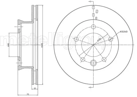 METELLI Bremsscheibe 230995 belüftet 285mm 22mm für Mercedes