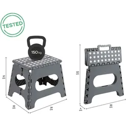 ARREGUI TB-027-G Kleiner Klapphocker, Falthocker, Tragbarer und Faltbarer Klapphocker, 150 Kg Belastbarkeit, Hocker für Küche, Bad, 27 cm hoch, Grau