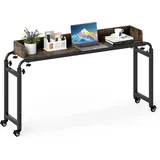 COSTWAY Überbetttisch mit Rollen, Betttisch mit Höhe & Länge, Pflegetisch mit Schallwand & Metallrahmen, Schreibtisch, Computertisch, Laptoptisch - Schwarz/Braun
