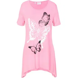 bonprix Longshirt mit Zipfel und Schmetterlingsmuster, pink, 48/50 (XL), Viskose