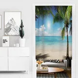 Mateju Japanischer Vorhang tür Noren, Sandstrand Muster Verdicken Leinen Kurz Japanisch Türvorhang für die Heimtextilien Raumteiler, Schattierung Windschild Vorhang (70x120cm,Palmenbaum)