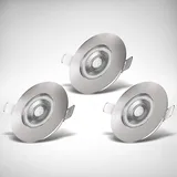 B.K.Licht - 3er Set LED Bad Einbaustrahler 230V flach, warmweiße Lichtfarbe, Lochmass 68mm, LED Spot, Deckenspots, Spots, Einbauleuchten, Einbauspots, Badezimmer, 90x25 mm, Matt-Nickel