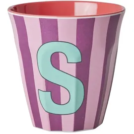 Rice Melamin Buchstabenbecher gestreift, S, pink