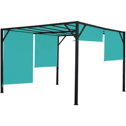 Pergola Baia, Garten Pavillon Terrassenüberdachung, stabiles 6cm-Stahl-Gestell + Schiebedach türkis-