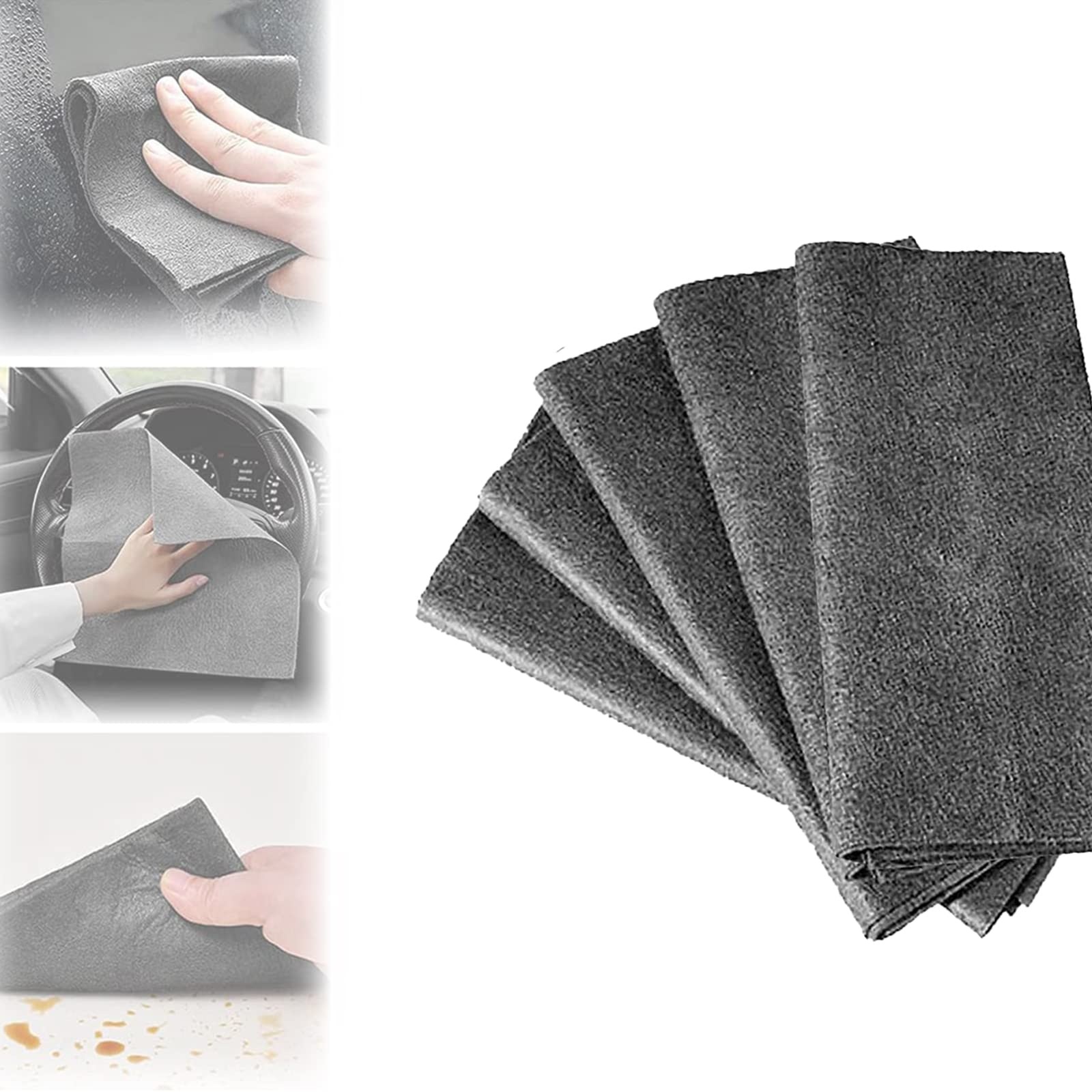 Thickened Magic Cleaning Cloth,Magic Cleaning Cloth,Sonorou Cleaning Cloth,Streak Free Reusable Microfiber Cleaning Rags,for Glass Windows Cleaning (5 pcs-grey,7.9 * 11.8 Inch)