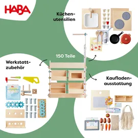 HABA Creative Play 3 in 1 – Spielküche, Kaufladen & Werkstatt für Kinder