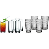 WMF Easy Longdrinkgläser Set 6-teilig, Cocktailglas 350ml, Kristallglas & Latte Macchiato Gläser-Set 4-teilig Latte Macchiato Gläser Aromawaben Wabenmuster Kaffee Longdrink Cocktail Glas