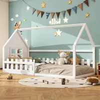 SOFTWEARY Hausbett mit Lattenrost, Rausfallschutz und Zaun, 90x200 cm, Kinderbett, Einzelbett - Weiß