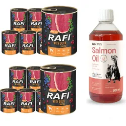 DOLINA NOTECI RAFI, Ente 12x800g + LAB V Lachsöl für Hunde und Katzen 1000ml
