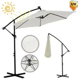 MuCoLa Kurbelschirm Sonnenschirm Ampelschirm Gartenschirm Marktschirm Strandschirm Terrassenschirm Sonnenschutz - Beige mit LED 3 m - Beige