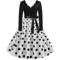 Vintage Kleid, Rockabilly Kleider Damen 50er 60er Jahre Kurzarm Polka Dots Coctailkleid Vintage Swing Fashion Kleider Hochzeit Festlich Knielang Kleid Tunika Partykleid Ballkleid Faschingskostüme