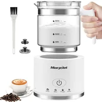 Morpilot Milchaufschäumer Elektrisch, 500ml 600W, 4 in 1 Milchschäumer für Heißer und Kalter, Spülmaschinenfest, Visuelles Glas, Latte-Design, Weiß