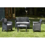 Dmora Outdoor-Lounge-Set Ostuni, Sitzecke in Rattan-Optik mit Kissen, 100 % Italy, Anthrazit