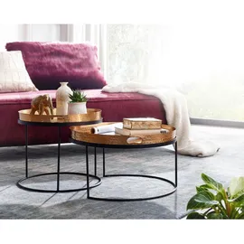 KADIMA DESIGN Modernes Hammerschlag-Couchtisch Set in Gold/Schwarz, Stabile Aluminiumkonstruktion, 2er Pack