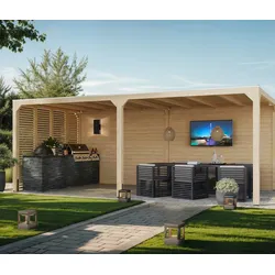 Karibu Pavillon »Markaska« - 627x320x239cm - braun - Fichtenholz / Holz