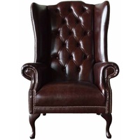 JVmoebel Ohrensessel HANDGEFERTIGTER VINTAGE DUNKELBRAUN LEDER HOHER RÜCKEN CHESTERFIELD braun