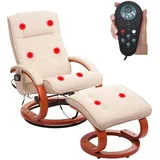 Mendler Massage-Fernsehsessel Pescatori II, Relaxsessel Massagesessel, Massagefunktion wei√ü-creme