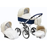 SKYLINE Klassisch Retro Stil Wicker LUX Kombi-Kinderwagen Buggy 3in1 Reise System Autositz (Isofix) (Morning Cream/14 "Räder)