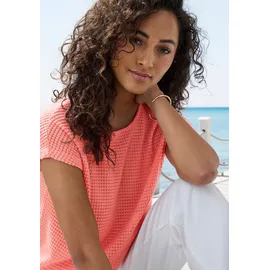 vivance by lascana Kurzarmshirt VIVANCE BY LASCANA "aus bügelfreiem Waffelstrick", Damen, Gr. 40/42, rot (apricot), Strick, Obermaterial: 64% Polyester, 34% Viskose, 2% Elasthan, leicht transparent, unifarben, bequem, Rundhals, Shirts, luftiges Waffelstrickshirt