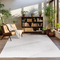 Carpettex Kurzflor Teppich Wohnzimmer Creme Teppich Skandinavisch Stil Teppich 3D Effekt Groß 280 x 370 cm (300x400) - Waschbarer Teppich Schlafzimmer Küchenteppich Geometrisch Design Weich Flauschig