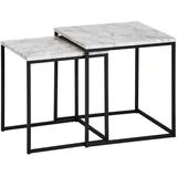 KADIMA DESIGN Marmor-Optik Beistelltisch Set, moderne Wohnzimmermöbel, robustes Metallgestell, 40x42,5x40 cm und 35x39,5x35 cm.