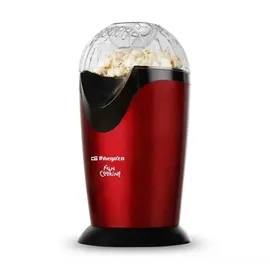Orbegozo PA 4300 Popcorn, tragbar, ölfrei, Schnellbetrieb, Messtopf, 1000 W, Metallic-Rot