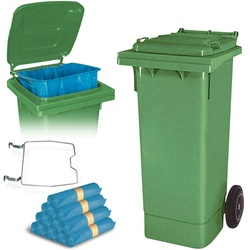 BRB 80 Liter Mülltonne grün mit Halter für Müllsäcke, inkl. 250 Müllsäcke