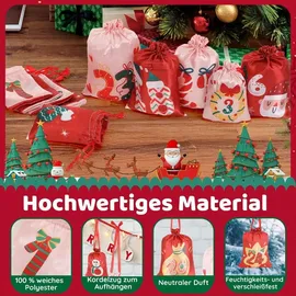 luxuskollektion DIY Adventskalender Stoffbeutel 24 Stoffsäckchen