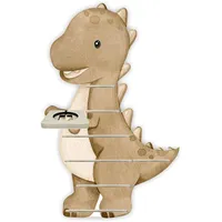 Farbklecks-Collection Tonie Regal Dino braun, Wandregal für bis zu 35 Hörfiguren, Maße 48 x 77 cm, mit speziellem Ablagefach kompatibel mit Toniebox, handgefertigt in Deutschland