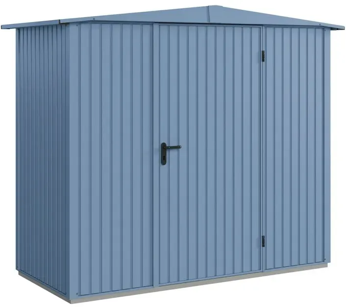 Hörmann Metall-Gerätehaus Berry mit Satteldach B 238 x T 107 cm (Typ 1), Motiv Classic (mit schmalen Lamellen), Einzeltür Türanschlag rechts, Taubenblau (RAL 5014)