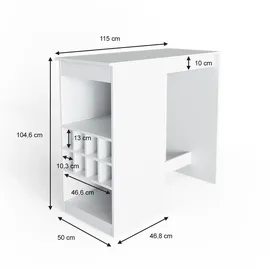 Vicco Bartisch Ross, Weiß Bartresen Stehtisch Tresentisch Bistrotisch Tisch