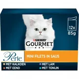 Gourmet Perle Mini Filets in Sauce mit Truthahn, Ente, Thunfisch, Lamm Katzen-Nassfutter 4 x (12 x 85 g)