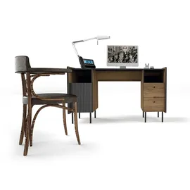 beautysofa | Schreibtisch PIANO | mit Tür, 2 Schubladen und Ablagen | Computertisch | Bürotisch | Arbeitstisch | Schwarz und Nussbaum | Modern Stil - Schwarz/Braun