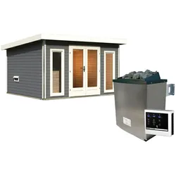 Saunahaus KARIBU "Maiko 2A", beige (naturbelassen), Saunaofen, externe Steuerung, 9 kW, Saunen, Ofen 9 kW ext. Strg.